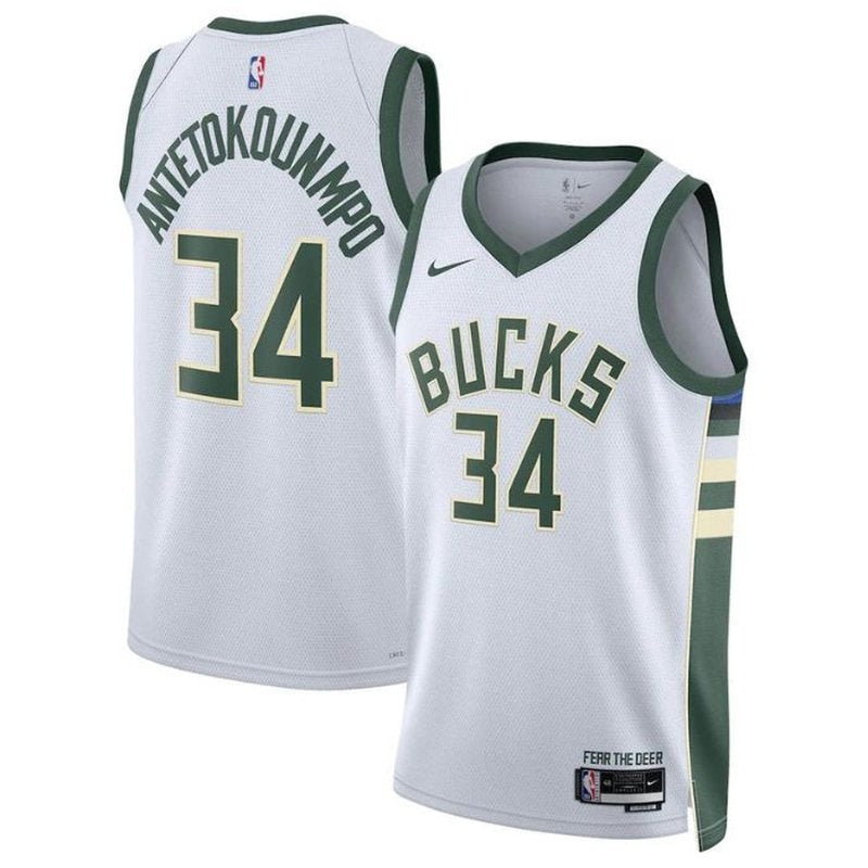 Camiseta NBA Giannis Antetokounmpo - Milwaukee Bucks - 2023 - Edición Asociación - Blanco